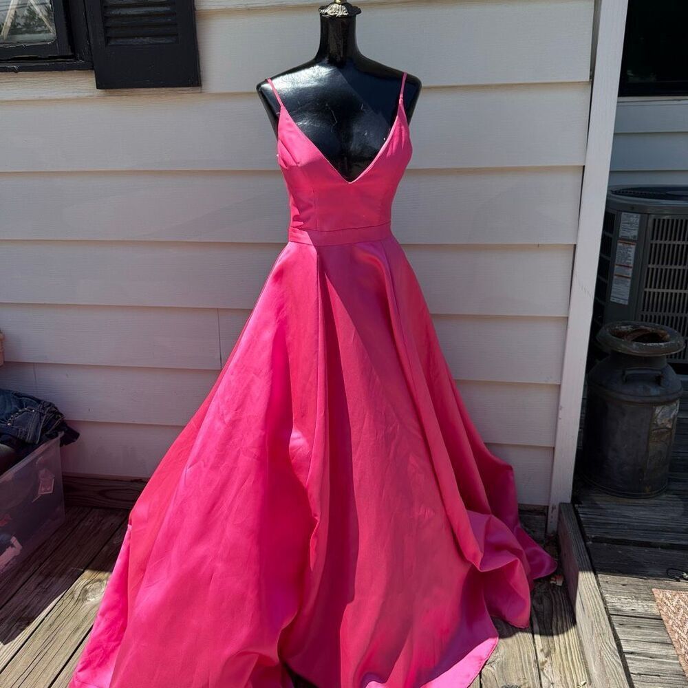 Jovani Hot Pink Satin Lace-Up Ball Gown Dress